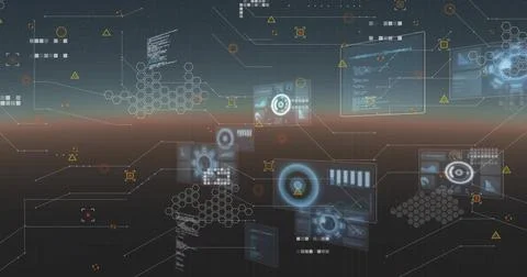 Image of data processing on black background Foto stock
