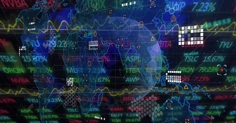 Image of data processing on black background Stockfoto's
