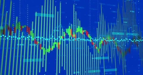 Image of data processing on blue background Stockillustratie