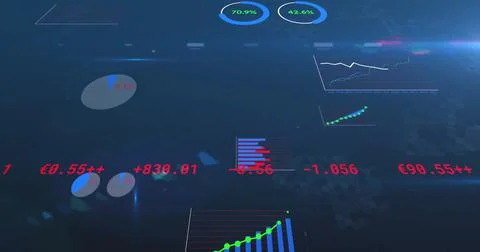 Image of data processing on blue background Illustrazione stock