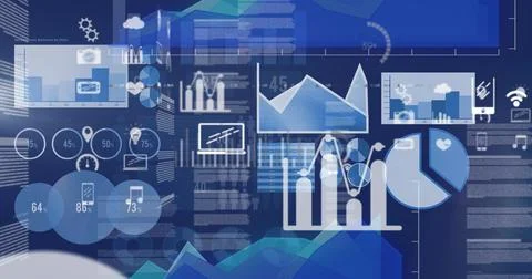 Image of data processing on blue background Stock Illustration