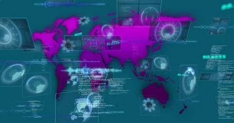 Image of data processing on blue background Illustrazione stock