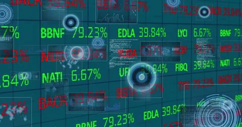 Image of data processing on blue background Illustrazione stock