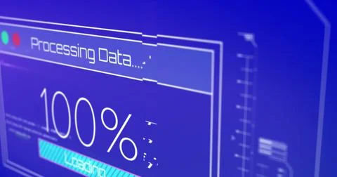 Image of data processing on blue background Illustrazione stock