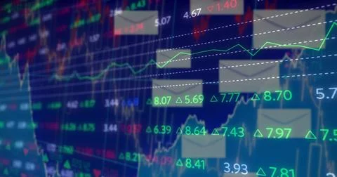 Image of data processing on blue background 스톡 일러스트