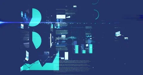 Image of data processing on blue background 스톡 일러스트