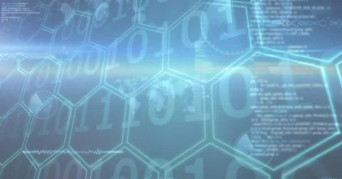 Image of data processing on blue background Foto stock