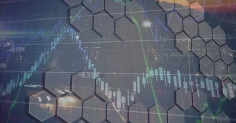 Image of data processing on blue background 스톡 사진