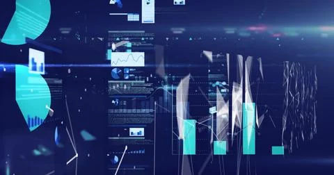 Image of data processing on blue background 스톡 사진
