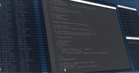 Image of data processing on blue background with lines Stock Photos