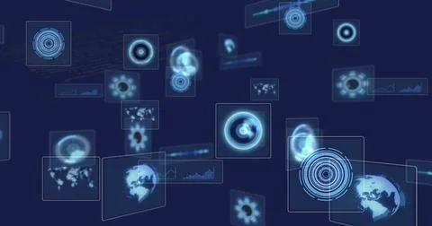 Image of data processing on blue background Stock Photos