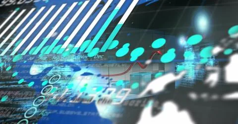 Image of data processing on blue background Stockfoto's