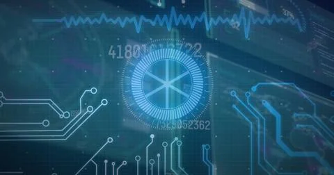 Image of data processing on blue background 写真素材