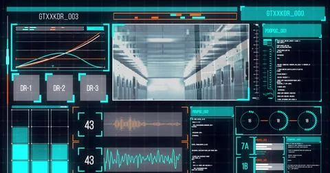 Image of data processing on blue background 스톡 사진