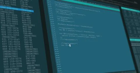 Image of data processing on blue computer screens Illustrazione stock