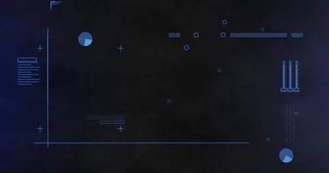 Image of data processing with blue markers with glitch on black background Stock Illustration