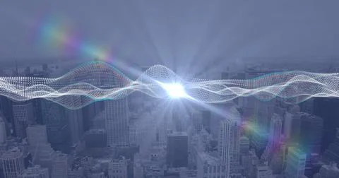 Image of data processing, cityscape and connections Stock Photos