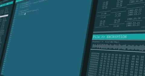 Image of data processing on computer screens Illustrazione stock