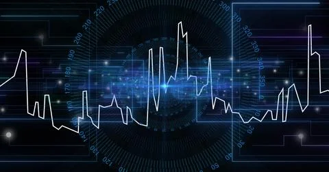 Image of data processing with connections on black background 写真素材