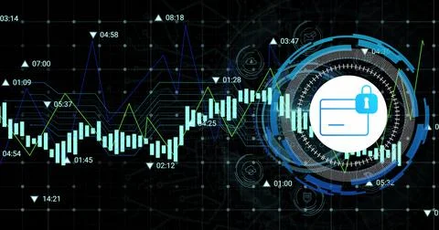 Image of data processing with credit card icon over black background Stockillustratie