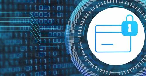 Image of data processing with credit card icon over blue background Stock Illustration