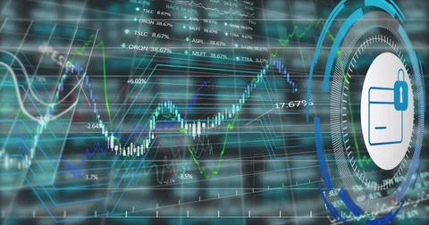 Image of data processing with credit card icon over blue background 스톡 사진