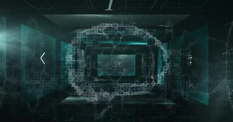 Image of data processing with digital brain on black background Stock Photos