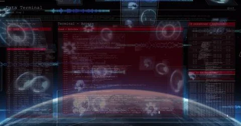 Image of data processing in on digital screen over globe Illustrazione stock