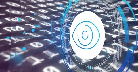 Image of data processing with eye icon over blue background 库存插图