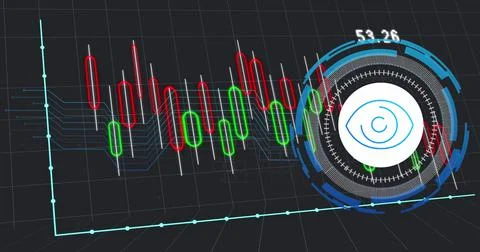 Image of data processing with eye icon over blue background Stock Illustration