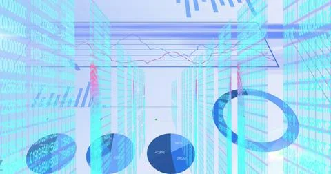 Image of data processing, financial graphs and lights on white background Stock Photos