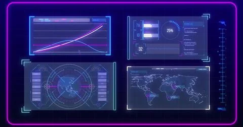 Image of data processing with globe and world map on blue background Stock Photos