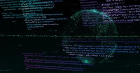 Image of data processing with globe on black background Foto stock