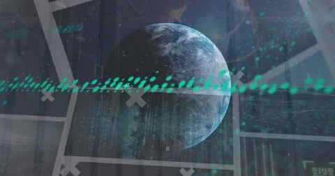 Image of data processing with globe over screens Illustrazione stock