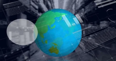 Image of data processing, globe spinning over warehouse Stock Illustration