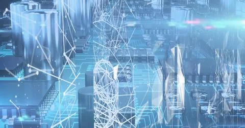 Image of data processing on glowing computer circuit board Stock Illustration