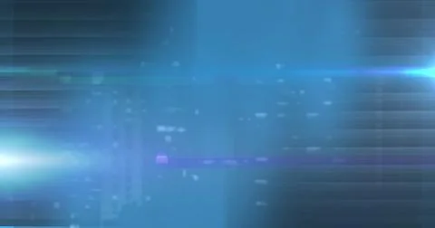 Image of data processing with glowing points on blue background 스톡 일러스트