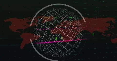 Image of data processing with graph over world map and globe 写真素材