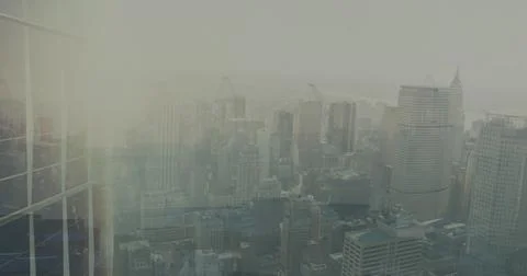 Image of data processing with graph over cityscape Stock Photos