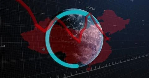 Image of data processing with graph over world map and globe Stock Photos
