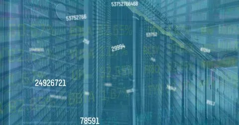 Image of data processing with graphs and charts on interface over computer Foto stock