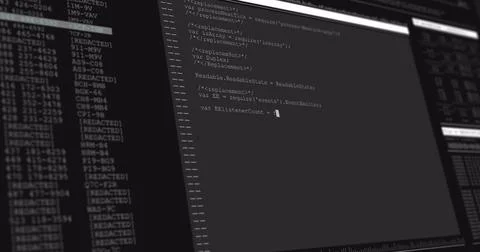 Image of data processing on grey computer screens Illustrazione stock