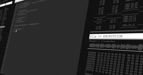 Image of data processing on grey computer screens Illustrazione stock