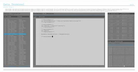 Image of data processing on grey computer screens Stock Illustration