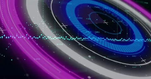 Image of data processing on grid over black background 库存插图