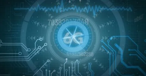 Image of data processing with hud element, 6g sign on digital interface Stock Illustration