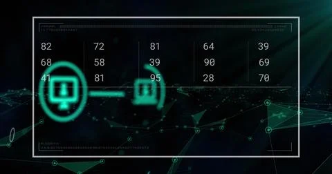 Image of data processing with icons and digital human on black background Stock Photos