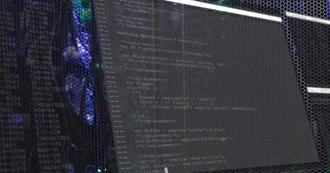 Image of data processing on interface over glowing computer servers 스톡 사진