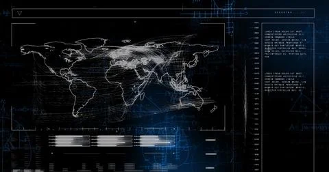 Image of data processing with light spots on black background Stockfoto's