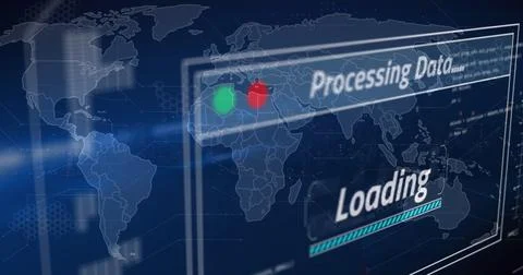 Image of data processing loading against world map Stock Photos
